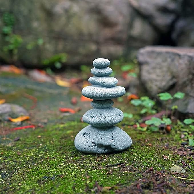 OwMell Balanced Stones Cairn Statue Garden Decor, Stacked Zen Rock Stone, Small Fish Tank Decoration, Micro Landscape Decor - Cairn