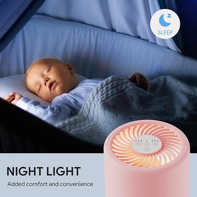 FULMINARE Air Purifiers for Bedroom H13 True HEPA Air Filter, Quiet Air Cleaner With Night Light, Portable Small Air Purifier for Home, Office, Living Room (Pink)