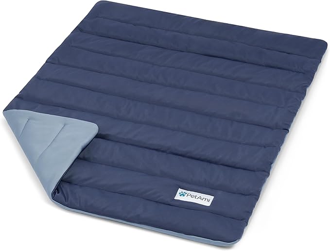 PetAmi Cooling Mat for Dog, Premium Pet Cooling Blanket for Crate Kennel, Indoor Cat Cool Sleeping Pad, Q-MAX Cold Sofa Couch Cover for Summer, Navy/Dusty Blue, Small (24x32)