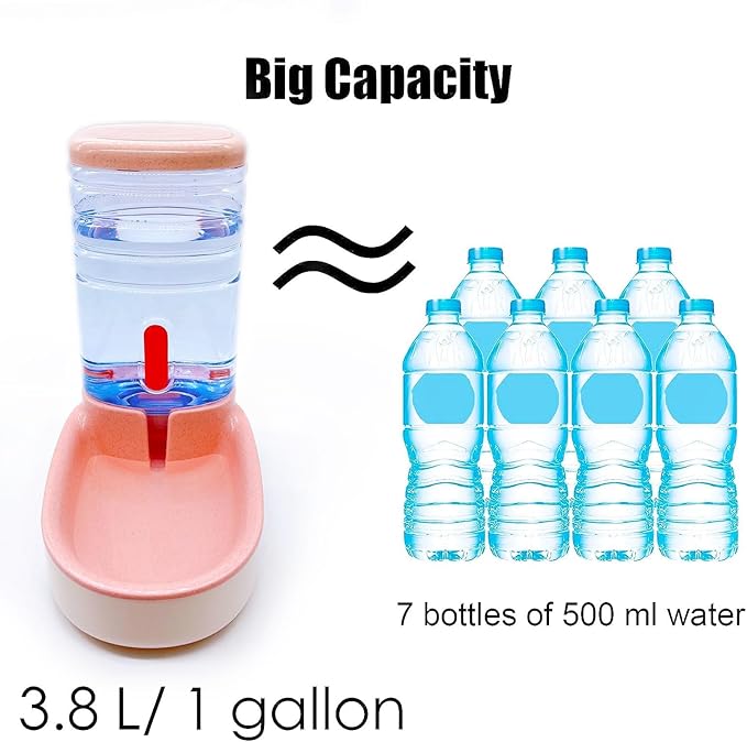 kathson Gravity Dog Water Dispenser Automatic Cat Drinking Water Station 1 Gallon Large Capacity Puppy Water Bowl for Small and Medium Dogs Cats Pink