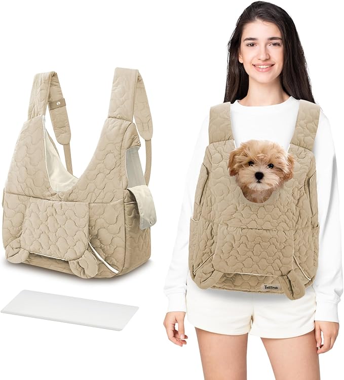 Pet Carrier Backpack, Adjustable Pet Front Cat Dog Carrier Backpack Travel Bag for Small Medium Dogs Cats and Rabbits, Safety Strap with Removable Bottom Plate for Camping Hiking Traveling