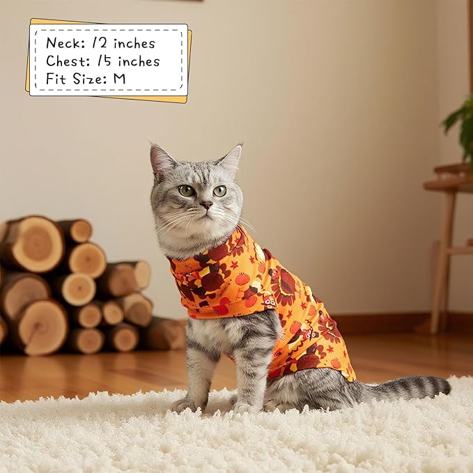 EXPAWLORER Thanksgiving Cat Sweater - Sweaters for Cats Only Soft Warm Pet Clothes, Fall and Winter Turkey Coat Pullover Design, Fleece Sweatshirt Clothing Also for Puppy Small Dogs, Medium
