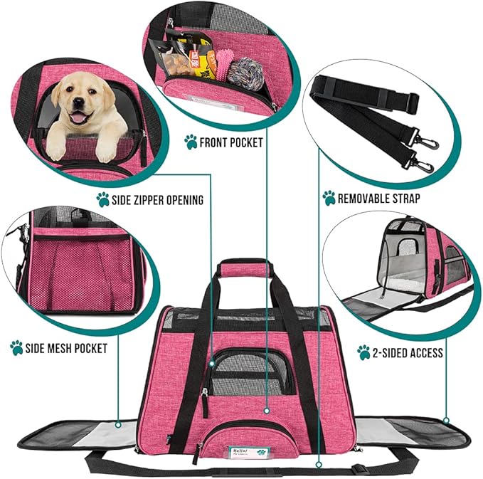 PetAmi Airline Approved Pet Carrier for Cat, Soft Sided Dog Carrier for Small Dog, Cat Travel Supplies Accessories Indoor Cat, Ventilated Pet Carrying Bag Medium Large Kitten Puppy, Small Heather Pink