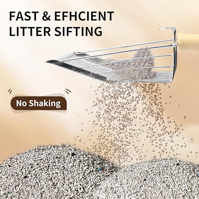 Cat Litter Scoop, Premium Kitty Shovel with Hook and Hole, Metal Sifter Scooper Stainless Steel for Easy Cleaning, Durable and Heavy Duty, Odor-Free for Litter Box (Only Scoop)