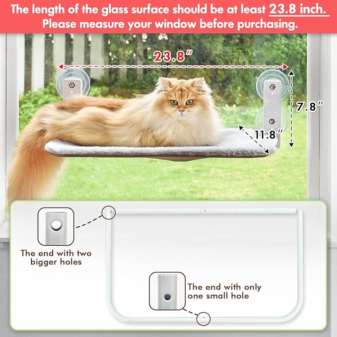 AMOSIJOY Cordless Cat Window Perch, Cat Hammock for Wall with 4 Suction Cups, Anchor&Screw for Two Ways of Installation, Solid Metal Frame and Reversible Cover, Foldable Cat Beds for Indoor Cats
