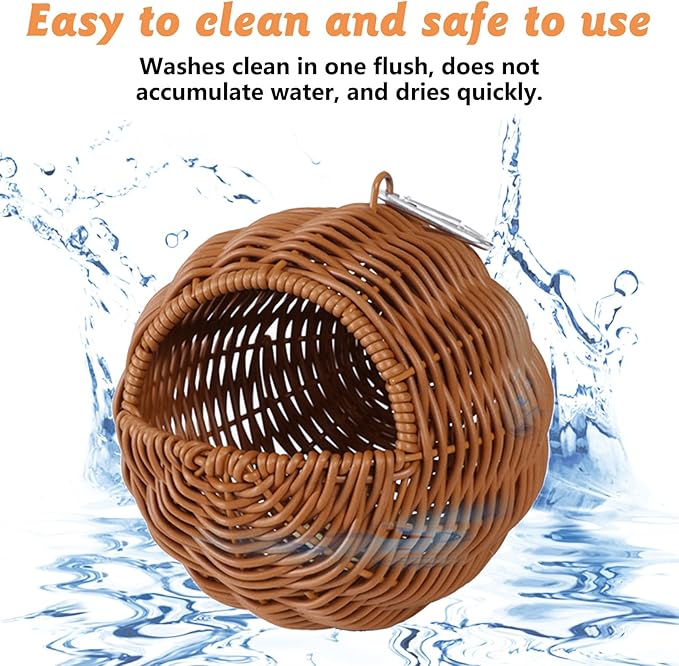BNOSDM Rattan Bird Nest Parrot Nesting House Parakeet Nesting Soft Lovebird Warm Bed Sleeping for Parrots Bird Cage Accessories for Cockatiels Budgerigars Finches Canaries (G-Hole Style)