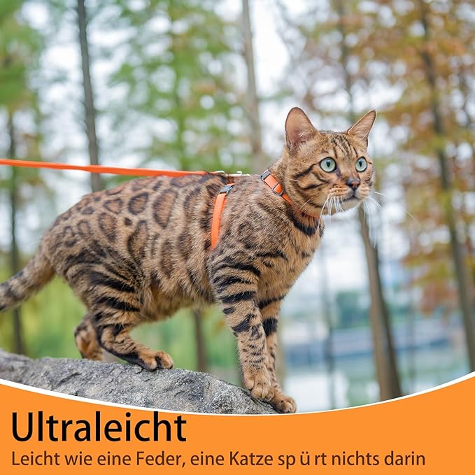 PUPTECK Adjustable Cat Harness and Leash Set Escape Proof Kitten Strap Collar for Walking Travel, Orange