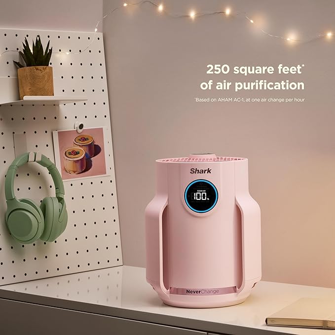 Shark Air Purifier for Home, NeverChange Compact Pro, for Bedroom, Nursery, Home Office, Dorm, HEPA-Exceeding Filter, Captures Pollutants, Pet Dander, Dust, Odor, Smoke, and More, HP072PK, Quartz