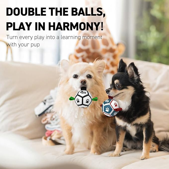 QDAN 2 Pack Small Dog Toys, 3.5 Inch Puppy Balls, Dog Balls with Straps for Small Breed, Soccer Ball for Dogs, Puppy Toys, Dog Birthday Gift