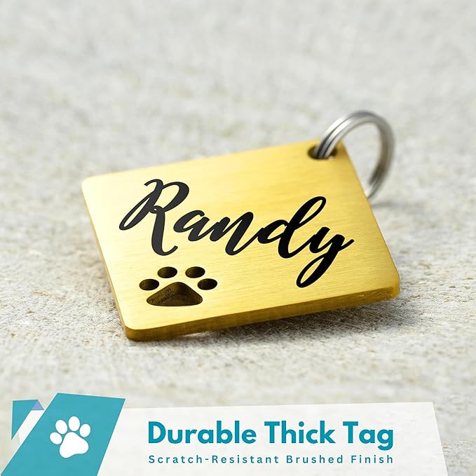 Ultra Joys Dog Tags Personalized for Pets - Hollow Paw Custom Pet ID Tag - Engraved Dog Tag for Small, Large Dogs - Large Diamond in Gold