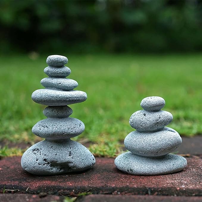 OwMell Balanced Stones Cairn Statue Garden Decor, Stacked Zen Rock Stone, Small Fish Tank Decoration, Micro Landscape Decor - Cairn