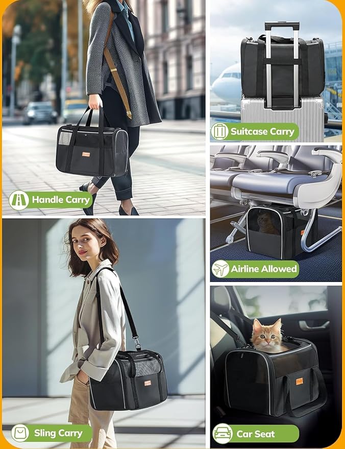 Morpilot Cat Carrier Soft - Portable Pet Carrier for Small or Medium Cats, Dogs and Puppy up to 14lbs, Airline Approved Dog Carrier with Safety Buckle - (Dark Gray)