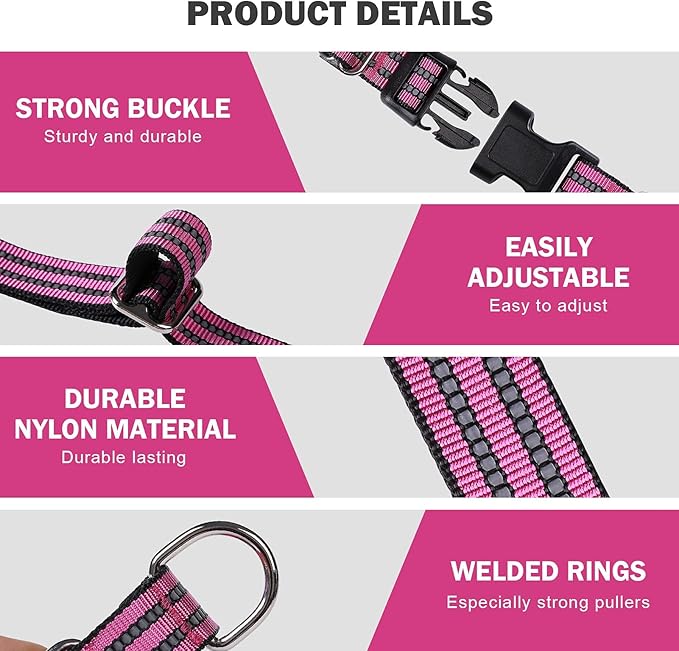 Hikiko Martingale Dog Collars Reflective Nylon Dog Collar with Quick Release Buckle Adjustable Training No Slip Dog Collar (Medium, Pink)