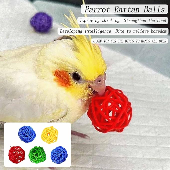8 PCS Natural Wood Bird Perches Stand for Cage, 5 PCS Parrot Rattan Balls, Wooden Hanging Multi-Branch Perches Platform, Hammock Swing Toy for Parakeets, Budgies, Cockatiels, Conures, Macaws (13 PCS)