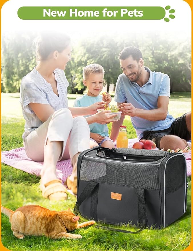 Morpilot Cat Carrier Soft - Portable Pet Carrier for Small or Medium Cats, Dogs and Puppy up to 14lbs, Airline Approved Dog Carrier with Safety Buckle - (Dark Gray)