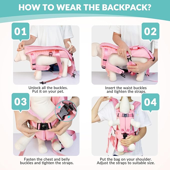 Lukovee Dog Backpack Carrier, Legs Out Easy-fit Dog Front Carrier for Small Medium Dogs, Adjustable Hands Free Dog Chest Carrier for Hiking Cycling (Pink,X-Large)