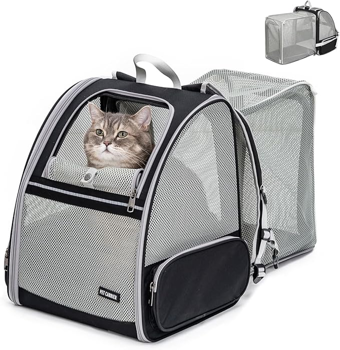 Cat Backpack，Expandable Cat Carrier Backpack, Dog Backpack Carrier and Pet Carrier Backpack, Suitable for Cats, Kittens or Small Dogs, Travel Friendly Puppy Cats Bag (Black)