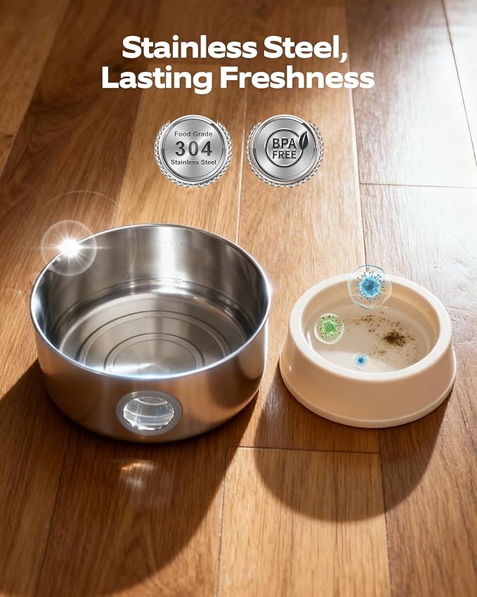 Cordless Cat Water Fountain Wireless: Battery Powered Pet Water Fountains for Cats Indoor - 2.6L Rechargeable Kitty Water Dispenser Automatic Waterer with Water Level Window - 8 Filters & 8 Sponges