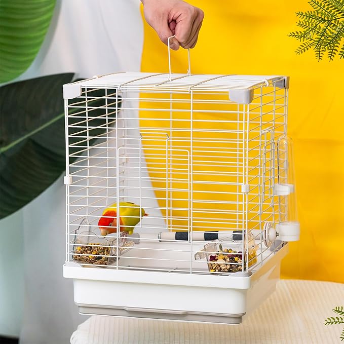 14.6" Portable Travel Bird Cage, Parrot Cage, Ample Room for Tail Movement, with Food Box, Perch, Water Bottle, for Vet Visit, Short Trip, Parakeet, Cockatiel, Budgie, Small Medium Birds