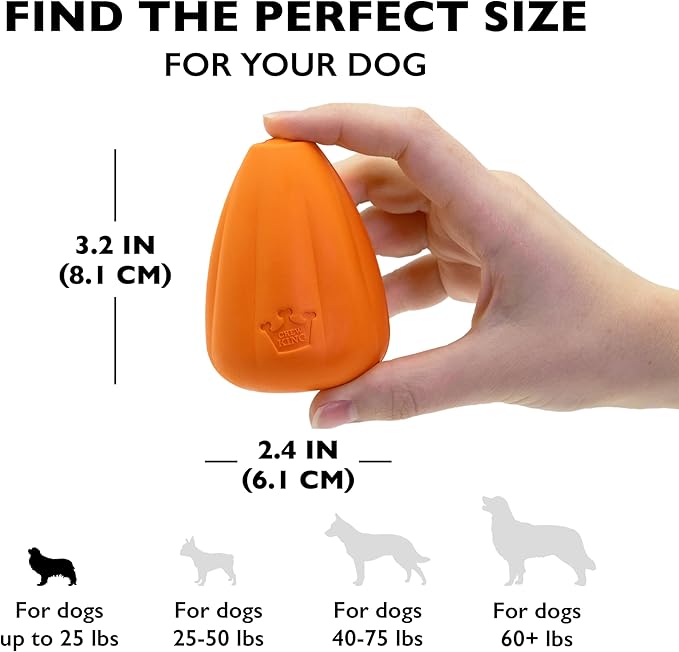 Chew King by Mammoth Premium Treat Dog Toy, Extremely Durable Natural Rubber Toy, Bacon Flavored Dog Treater, Medium - Orange