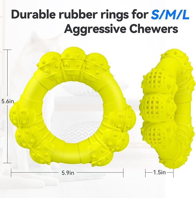 Indestructible Dog Chew Ring Toys for Aggressive Chewers, Super Chewer Dogs Toy for Medium Large Dogs, Puppy Teething Rings for Relax, Interactive Dog Toy, Heavy Duty Teething Toys