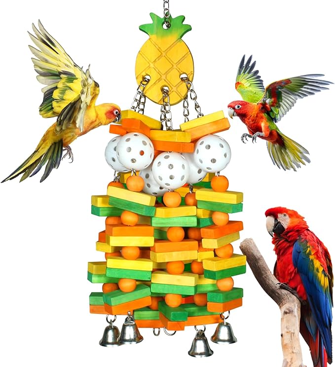 Parrot Toys 18 inches Bird Shredding Toys for Medium Large Parrots, Cockatiels, Macaw, African, Conure Bird Toy Natural Poplar Wood Material