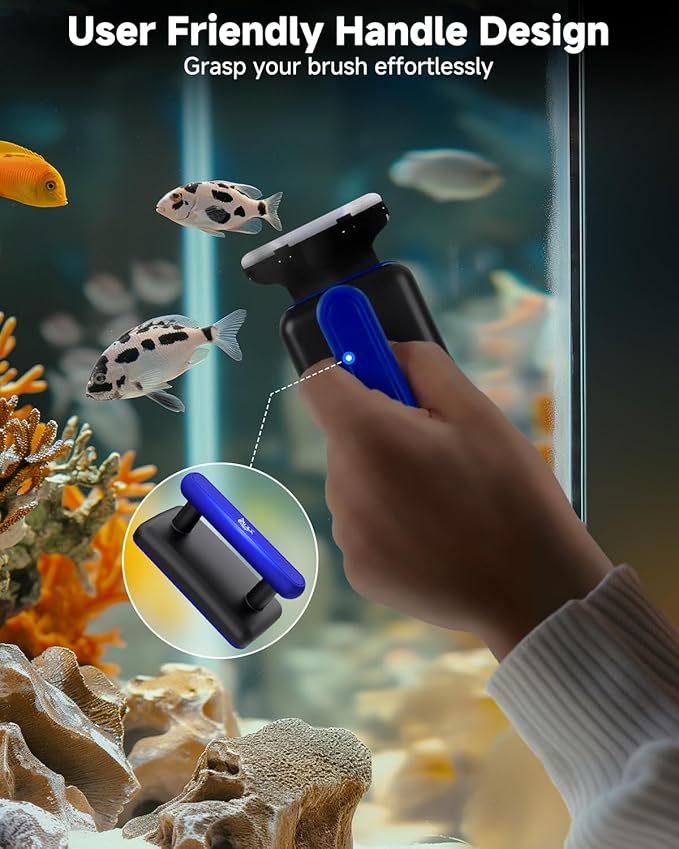 AQQA Magnetic Aquarium Fish Tank Glass Cleaner, Dual-Blades Algae Scraper Glass Cleaner Scrubber, Double Side Floating Aquarium Magnetic Brush for 0.2-0.4 Inch Thick Glass Aquariums Tank (M)