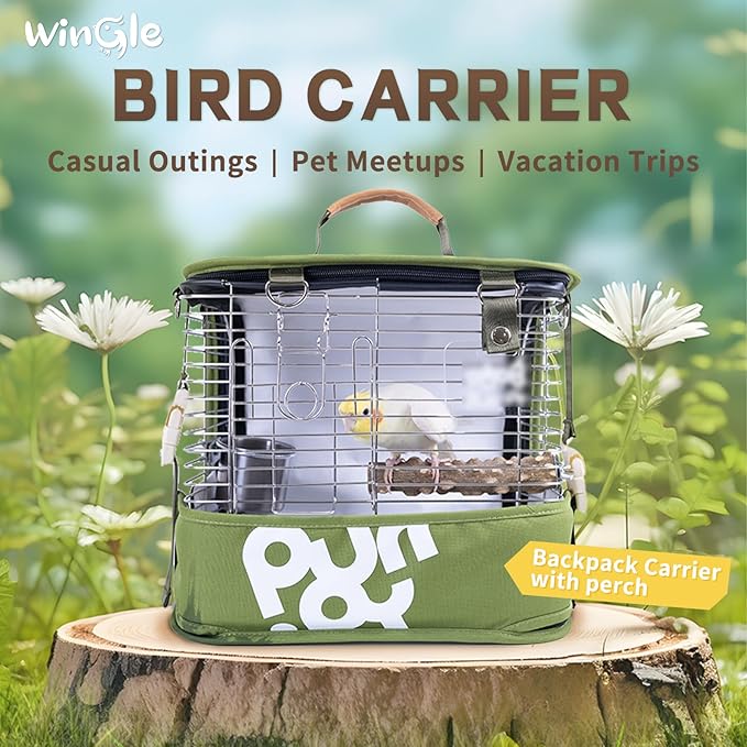 Bird Carrier Travel Cage 12in Small Bird Cage 4 in 1 Bird Backpack with Perch Parakeet Cage Durable Stainless Steel Frame Breathable & Portable, for Green Cheek, Cockatiel, Parrot