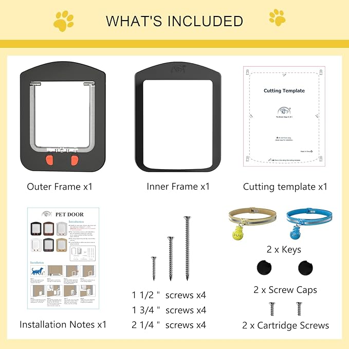 [ALUMANI] Cat Door for Interior Door and Exterior Door, 4 Way Locking Cat Door with Magnetic Flap, Collar Activated Pet Door, 2pcs of Cat Magnetic Collars, Black