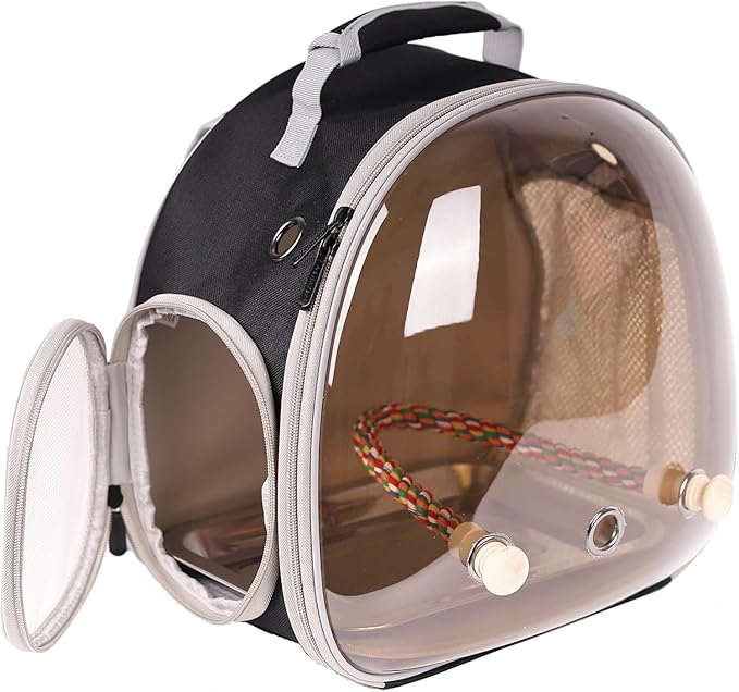 Bird Carrier Cage, Bird Travel Backpack Carrier with Metal Tray and Standing Perch, Tint Polarized Blue Space Capsule Astronaut Bubble Hard Window