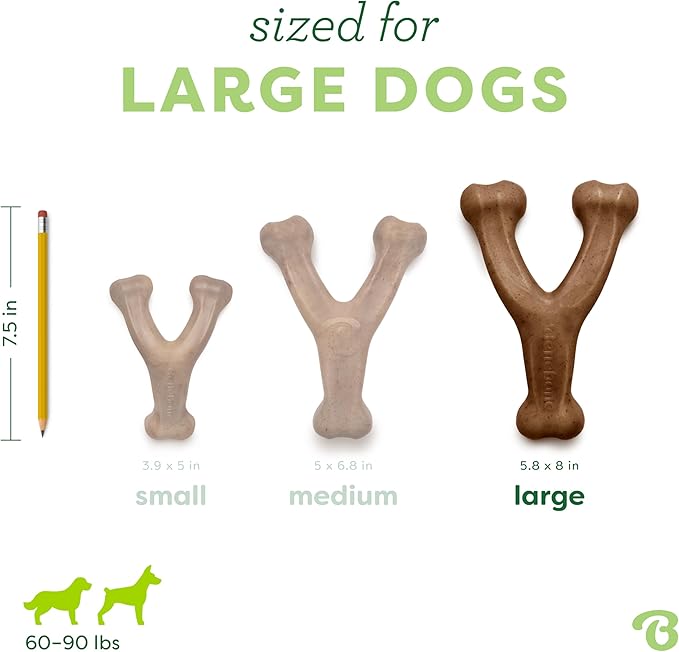 Large 3-Pack, Benebone Wishbone Durable Dog Chew Toy for Aggressive Chewers, Real Bacon, Chicken, Peanut Butter, Made in USA, Variety Pack