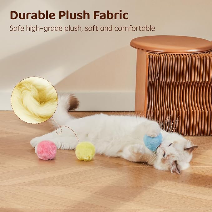 Potaroma Chirping Cat Toys Balls with SilverVine Catnip, Upgraded, 3 Pack Fluffy Interactive Cat Kicker, 3 Lifelike Animal Sounds, Kitty Kitten Catnip Exercise Toys