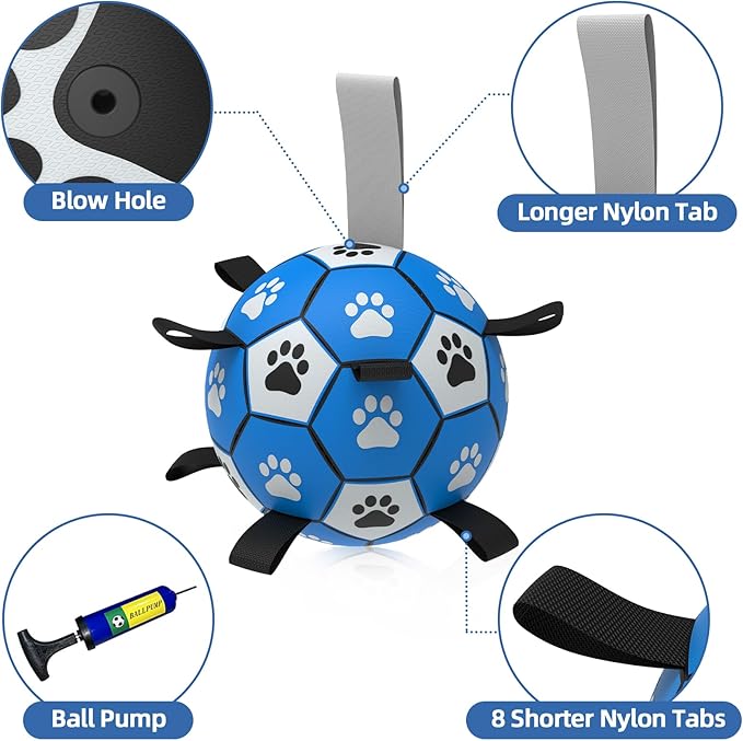 QDAN Extra Large Dog Toys Soccer Ball - Durable Dog Balls for Extra Large Dogs with Straps, Outdoor Dog Toys, Dog Water Toy, Herding Ball (9 Inch)