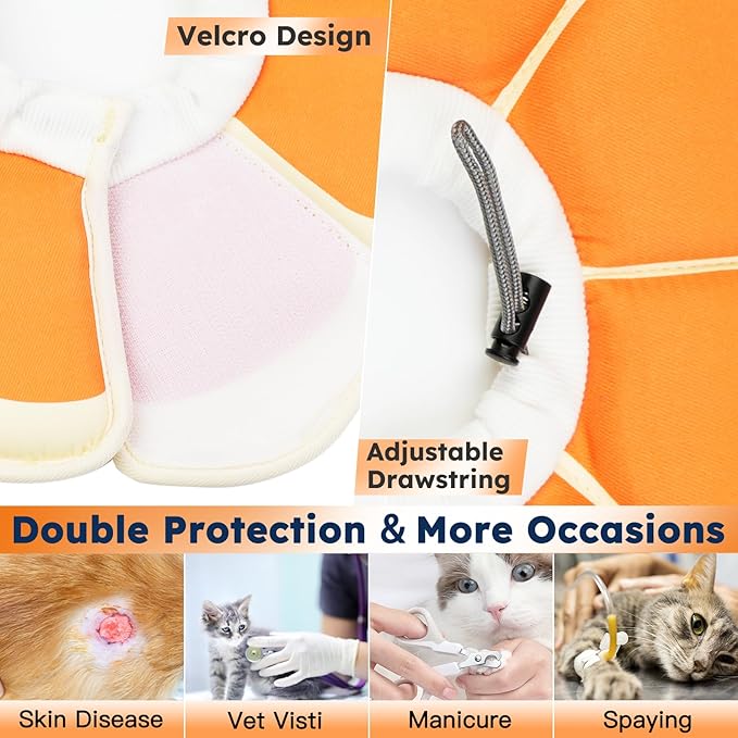 Cat Cone Collar Soft, Waterproof Cat Recovery Collar After Surgery, Adjustable Pet Donut Collar, Safety Elizabethan Collar to Prevent Licking Wounds for Kittens, Pet Cone Alternative