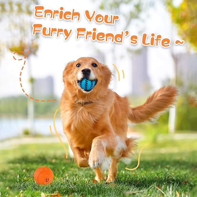 HIPPIH Dog Puzzle Toy 2 Pack, Interactive Dog Toys for Treat Dispensing, Durable Puppy Toys for Teething, Dog Treat Ball for Teeth/Slow Feeder/IQ Training/Playing, Blue-2.75‘’, Orange-3.14‘’