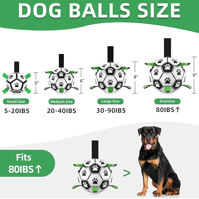QDAN Dog Toys Extra Large Soccer Ball with Straps, Tug Toy, Water Toy, Durable Dogs Balls World Cup for Large（9 Inch）