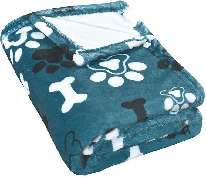 Dog Blanket,Super Soft Fluffy Premium Fleece Pet Puppy Blanket for Large Medium Dog Cat Mat Cover for Bed Couch,Reversible Cow Print,Turquoise,(41 x 31 Inch)
