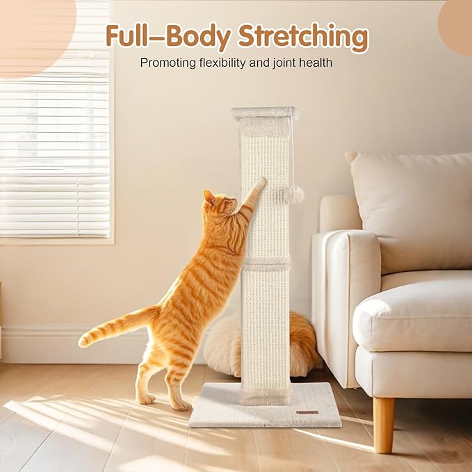 Cat Scratching Post 33 inch for Indoor Cats, High Cat Scratch Post Beige, Cat Tree for Full-Body Stretching, Protect Your Furniture