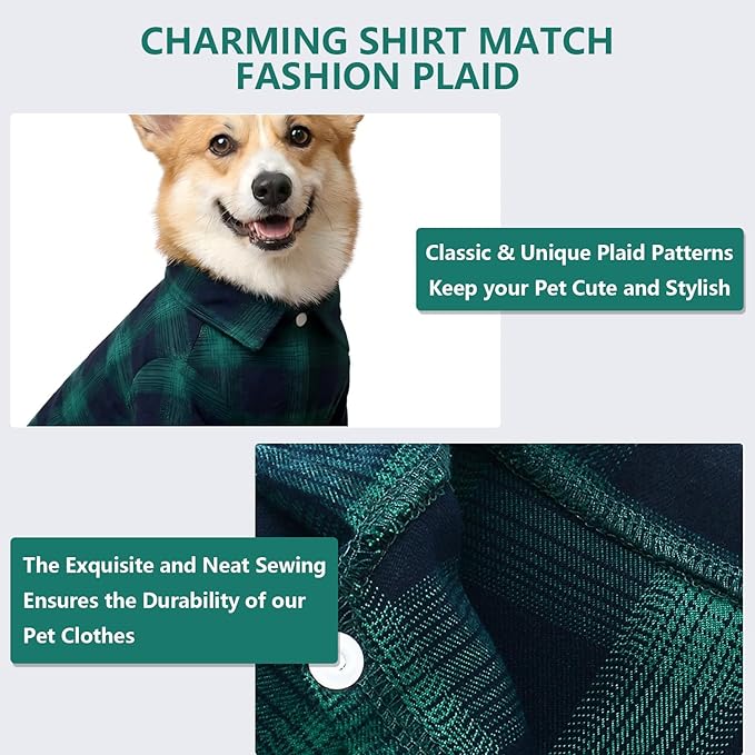 Koneseve Dog Shirt Pet Plaid Clothes T-Shirts Sweater Bottoming Shirt for Small Dog Cat Puppy Grid Adorable Wearing Stylish Cozy Halloween,Christmas Costumes (Green;XL/Extra Large)