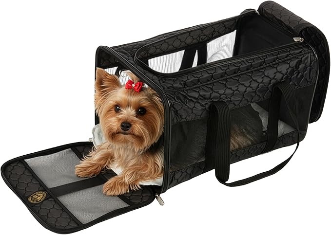Sherpa Pet Carrier Airline Approved with Spring Wire Frame - Cat & Dog Carrier for In-Cabin Travel, Mesh Ventilation, Locking Zippers - Black Lattice, Large