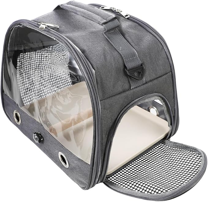 Bird Travel Carrier Portable Parrot Carry Transport Bag with Stand Perch and Tray Breathable Travel Cage for Cockatiel Parakeet Small Bird