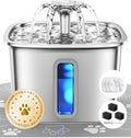 Veken Innovation Award Winner Stainless Steel Cat Water Fountain, 108oz/3.2L Automatic Pet Fountain Dog Water Dispenser with 3 Replacement Filters & Silicone Mat, Gifts for Cats, Dogs (Silver)