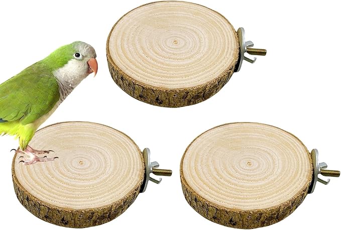 Hamiledyi 3PCS Perch Platform for Bird Cage Natural Round Wooden Stand Platform Bird Toy for Parakeet Cockatiel Parrot Budgie Sparrow Hamster Canary Bears