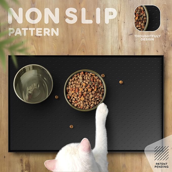 Dog Food Mat - 28x18 Raised Edges Dogs Mat for Food and Water Prevent Spill, Waterproof Cat Food Mats Protect Floors, Easy Clean Dog Bowl Mats for Food and Water, Silicone Pet Feeding Placemats