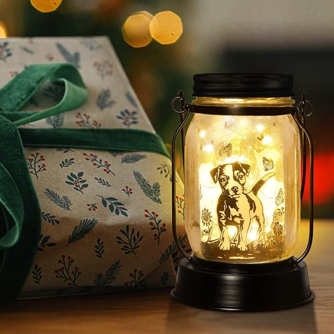 Jack Russell Terrier Gifts for Women/Men Jack Russell Terrier Solar Lanterns Mom Birthday Dog Lovers Lantern Pet loss Pet Memorial Lights Solar Garden Decoration for Yard, Patio,Backyard,Porch Torches