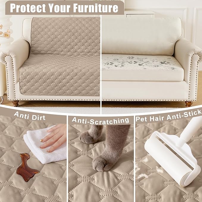 Smiry Waterproof Dog Bed Cover Blanket, Soft Reversible Pet Blanket, Washable Leakproof Cats Dogs Couch Cover for Sofa, Couch, Furniture (52x82 Inch, Taupe/Beige)