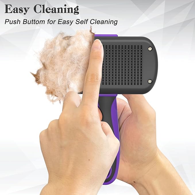 Self Cleaning Cat & Dog Grooming Brush - Skin Friendly Deshedding Hair Brush for Haired Dogs & Puppies, Purple