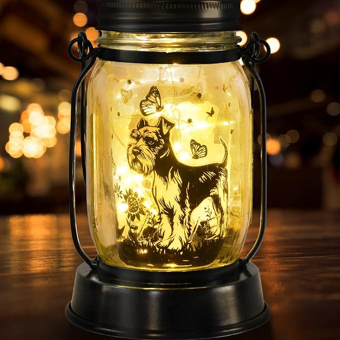 kyoryuger Schnauzer Gifts for Women/Men Schnauzer Solar Lanterns Dog Mom Birthday Dog Lovers Lantern Pet Loss Pet Memorial Lights Solar Garden Decoration for Yard, Patio,Backyard,Porch Torches