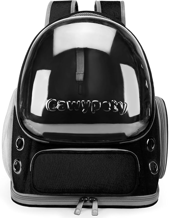 Cat Backpack Carrier, Breathable Cat Carrier Large Space Bubble Pet Backpack for Kitty Small Dog up to 12lbs, Transparent & Foldable Pet Carrier for Travel Hiking (Black