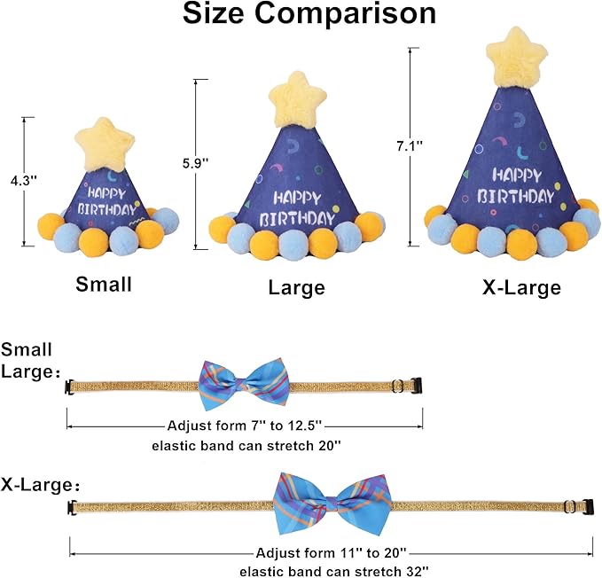 ADOGGYGO Dog Birthday Party Supplies, Blue Birthday Boy Bandana, Bowtie, Numbers, Party Hat for for Medium Large Dogs (Large)